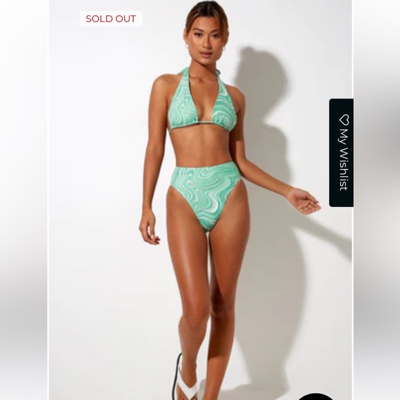 Motel Rocks Green and White 70s Ripple Swirl Bikini Set - Picture 3 of 10